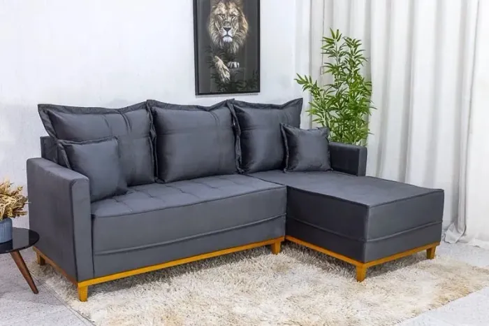 Sofá 3 Lugares Liz C/Chaise Larg. 2.30m - Molas Ensacadas Entrega Rápida