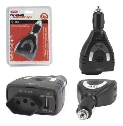INVERSOR AUTOMOTIVO 12V/220V 75W REF.: KP-552/220V PARA CARROS