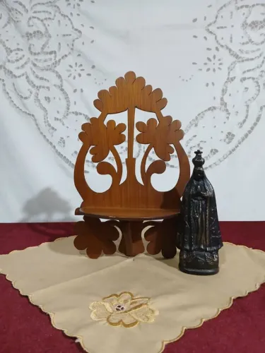 Antiga Estatueta Nossa Senhora E Suporte De Madeira