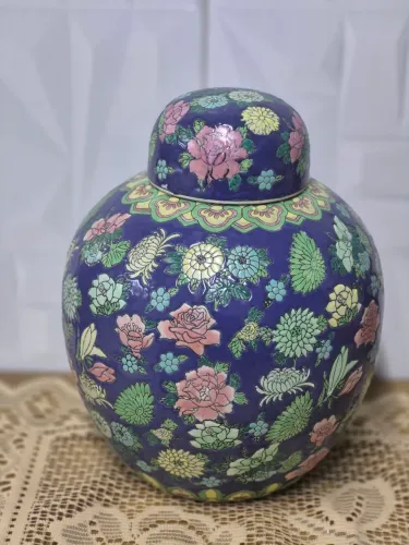 Potiche Decorativo Azul com Flores