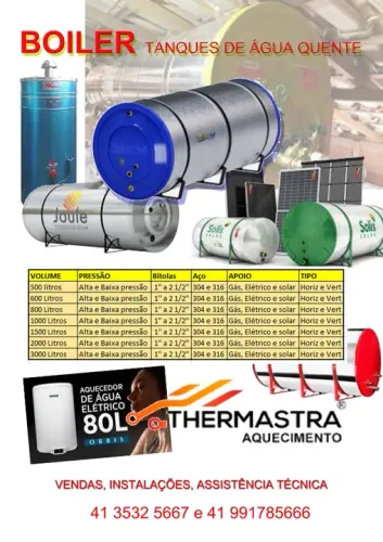 Boiler Tanque Reservatório Agua Quente Solar Eletrico Gas