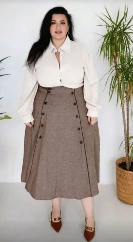 Saia Cáqui Retrô Solta e Elegante de Outono e Inverno para Mulheres Plus Size
