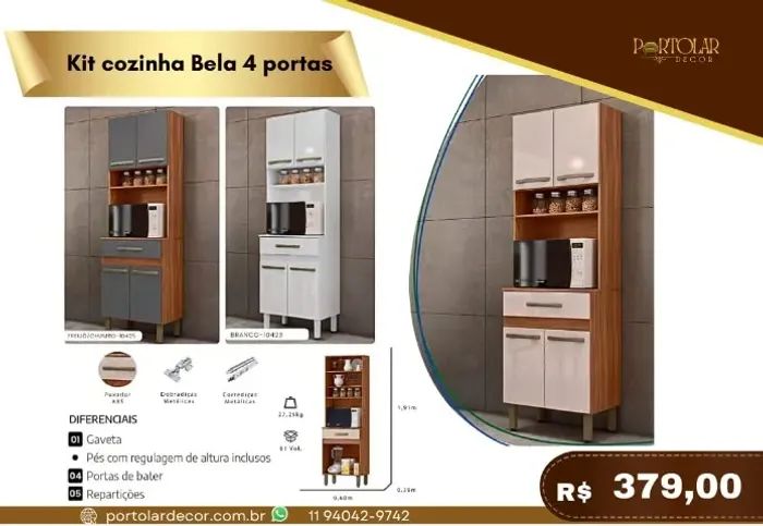 Kit Cozinha Bela 4 portas, a pronta entrega