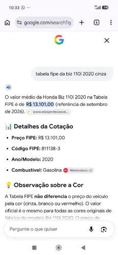 Biz 2020 cinza 