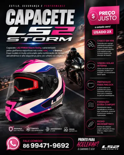Capacete ls2 storm com óculos interno em até 12x de 85,12 (visa ou master) 
