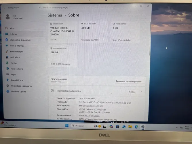 Notebook Dell Inspiron 5502 I7-11