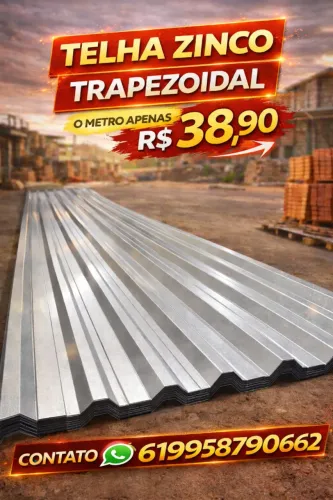 Telhas de zinco trapezoidal qualidade e economia por R$38,90 o metro 