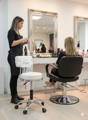 Mocho Giratório Estofado Branco com Rodízios - Novo