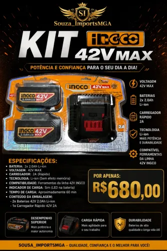 Kit de bateria INGCO 2.0Ah / 42V com carregador