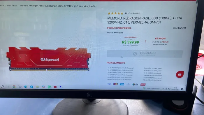 Memória ram ddr4 8gb 3200mhz 