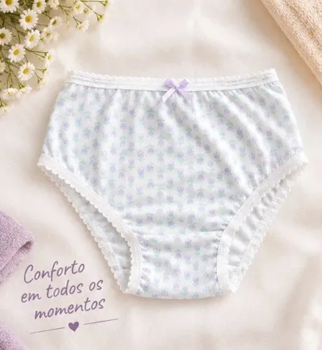 Calcinha Infantil 8 Anos Florzinha Lavanda - Conforto, Delicadeza e Toque Macio