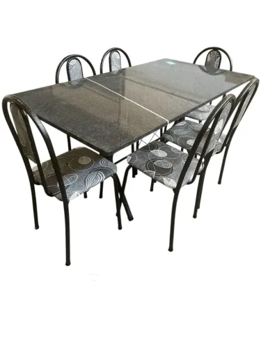 Mesa tubula 061 6 cadeira 140X75 Ane a Cor preta tampo em granito