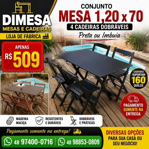 1,20x70 jogo mesa + 4 cadeiras