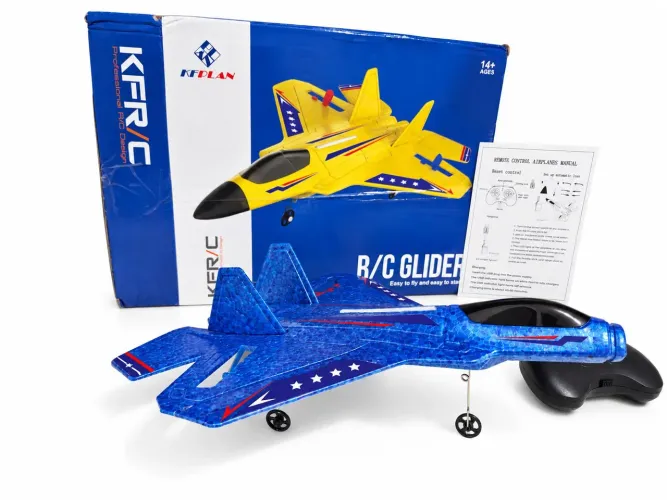 Avião de Controle Remoto RC Glider KFPLAN Azul com Controle e Acessórios