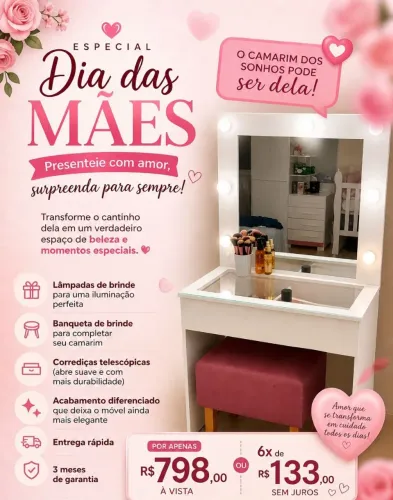 Promoção dias das mães camarim em mdf