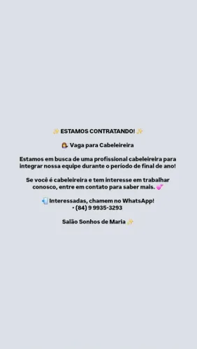 Vaga para Cabeleireira - Final de Ano