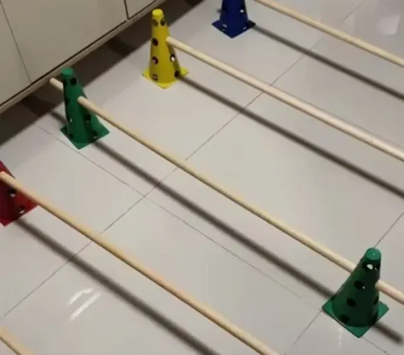 6 cones furados + 3 bastões 