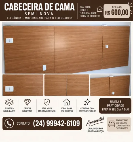 Cabeceira de Cama 3 Partes Semi Nova
