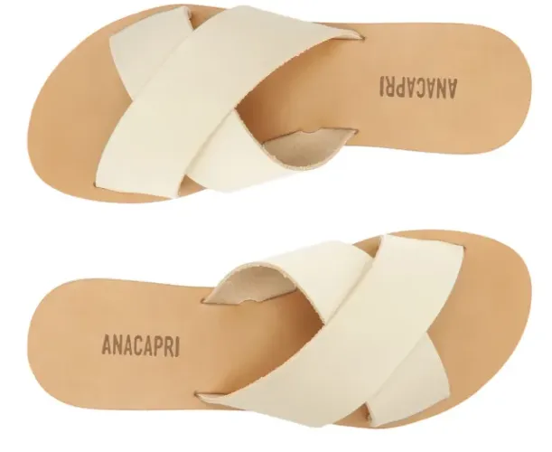AnaCapri Rasteira Sandália de Couro com Tiras Cruzadas Bege - Nude Bone - 35/36