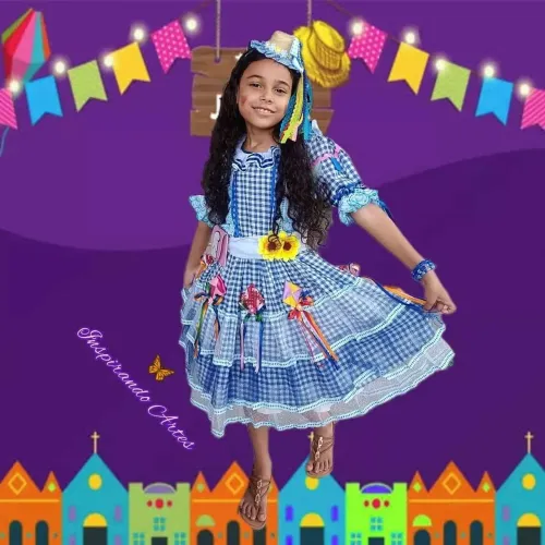 Lindo vestido junino infantil + tiara personalizada