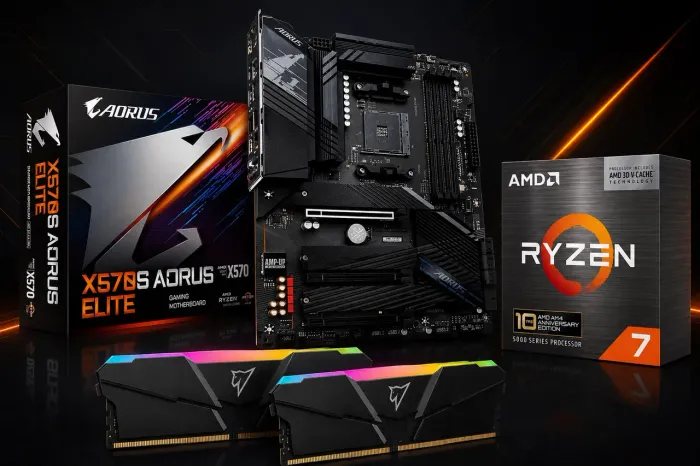 KIT Upgrade Gamer Placa Mãe X570S + Ryzen 7 5800x3D + 2x16GB 3200Mhz 32GB