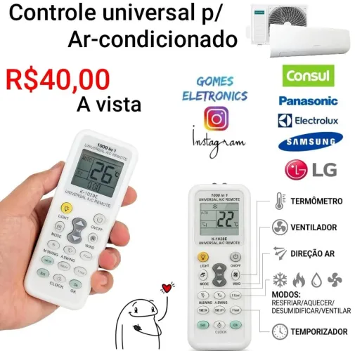 Controle para Ar-Condicionado Splitter Universal (Loja Fisica)