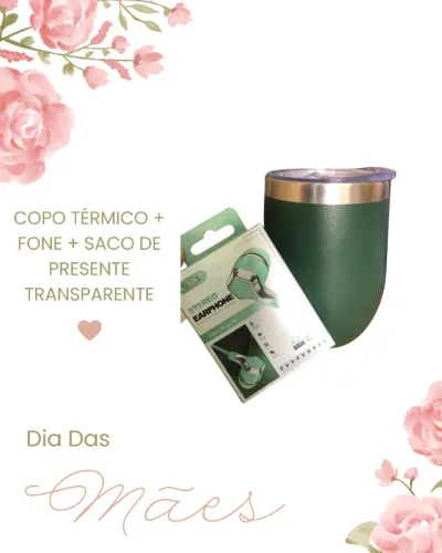 KIT COPO TERMICO COM TAMPA + FONE COM FIO