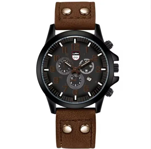 Relógio de Pulso Masculino Estilo Militar Liandu Algarismos Arábicos Pulseira de Couro