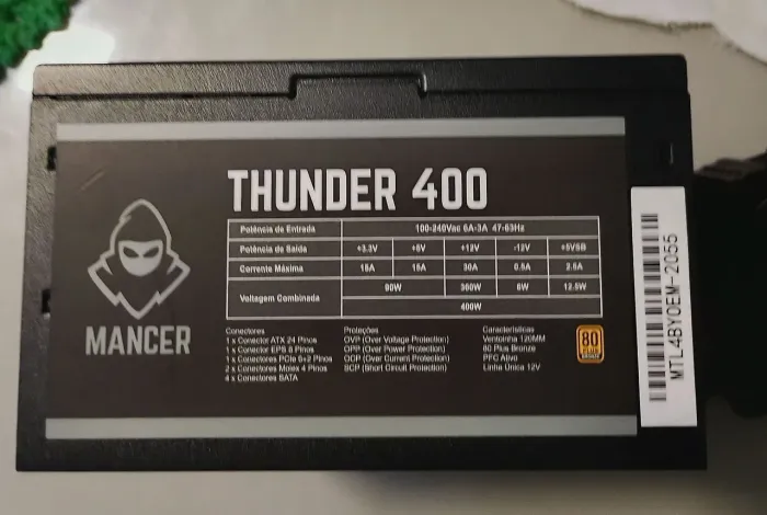 Fonte Mancer Thunder 400w (Seminova) - Em ótimo estado de conservação