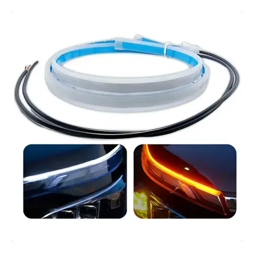 Fita Led Automotiva 60cm 12v Farol Drl + Seta Sequencial + Kit 10 Conector Derivação Emend