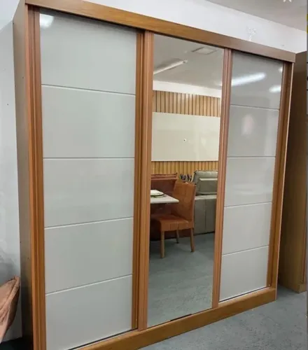 Guarda-Roupa Casal Elegance 3 Portas de Correr com Espelho Nature Off White