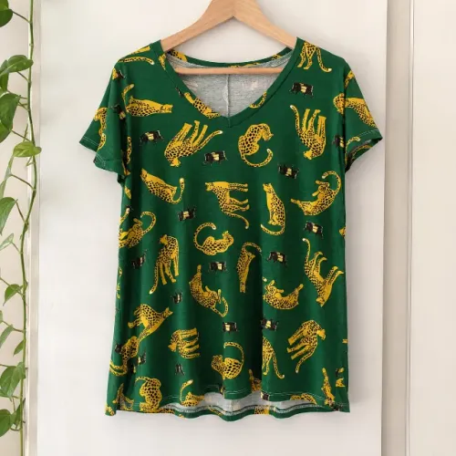 Blusa Plus Size Verde Estampada Feminina Nova Tam 48