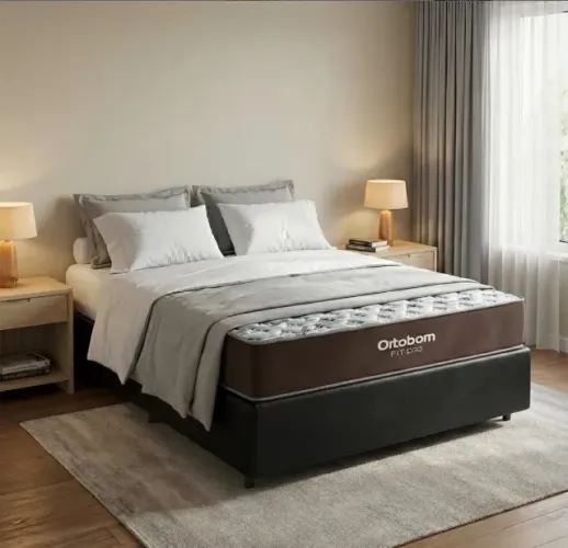 Cama Box Casal Confort Firme D33 com Base Preta
