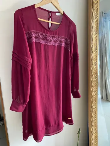 Vestido vinho EVA Bella manga comprida