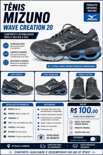 Mizuno Wave Creation 20 super conservado - Tamanho  40