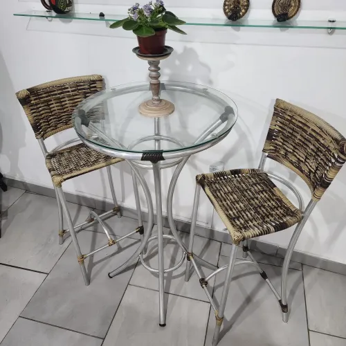 CONJUNTO BISTRÔ c/ MESA DE VIDRO + 2 BANQUETAS