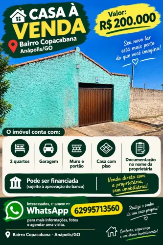 Casa à Venda no Bairro Copacabana - Anápolis/GO