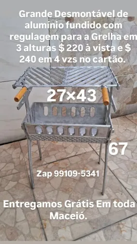 Churrasqueira Grande Desmontável de Alumínio fundido com regulagem para a Grelha 