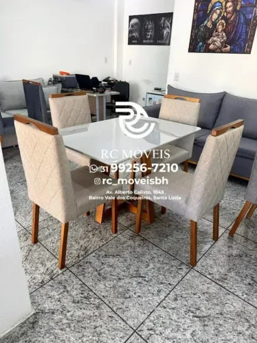 Mesa de jantar 1,20x0,80 Tampo Vidro + 4 Cadeiras Madeira maciça