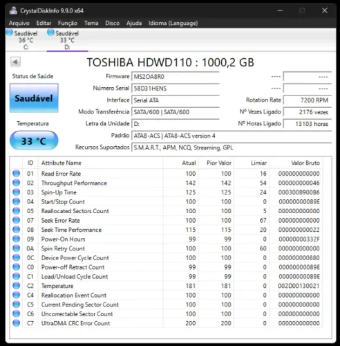 HD 1 TB TOSHIBA PC P300
