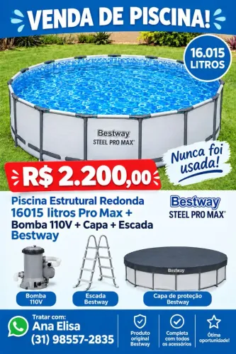 Piscina Estrutural Redonda 16015 litros Pro Max + Bomba 110V + Capa + Escada Bestway