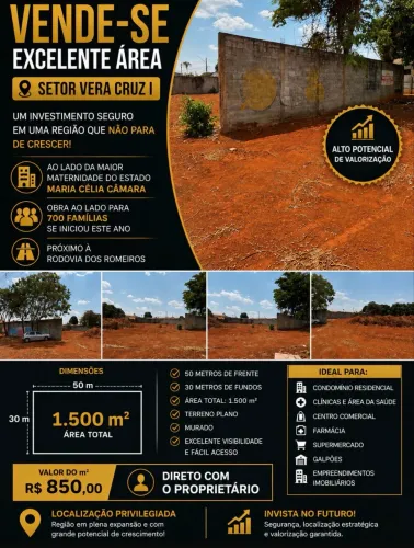 1.5000 m2 VENDE-SE EXCELENTE ÁREA SETOR VERA CRUZ I