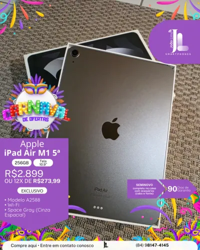 IPAD AIR M1, 5ª, 256GB, TELA 10.9 POL. SEMINOVO, EXCLUSIVO!