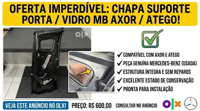 ?Chapa Suporte Porta MB Axor/Atego (Suporte do Vidro) Peça genuína Usada