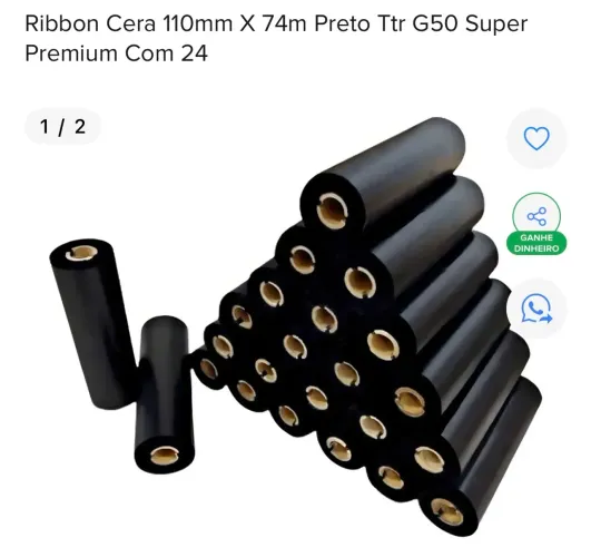 Ribbon Cera 110mm X 74m Preto Ttr G50 Super Premium c/234 un