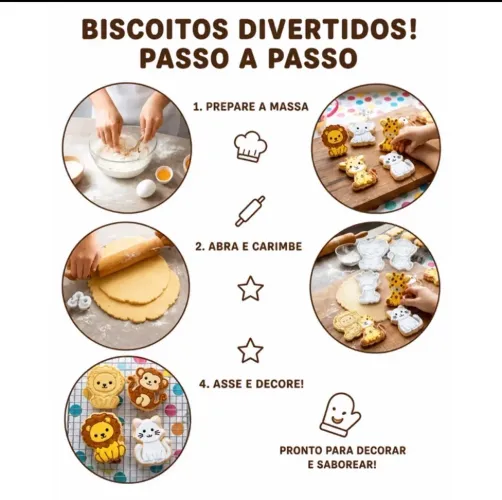 Kit com 7 Cortadores de Biscoito Infantis em Formato de Animais Fofos, 6cm,