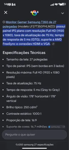 Monitor Samsung t350 27 polegadas
