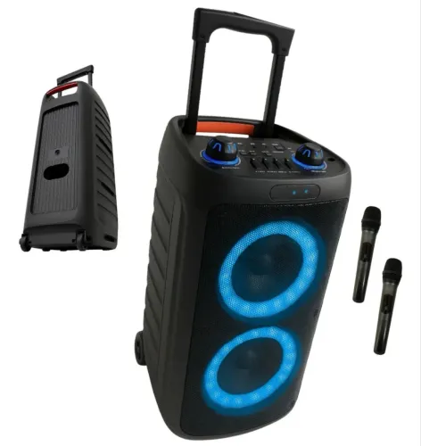 Caixa De Som Bluetooth Amplificada Grande Potencia Hz-2000 + 2 Microfones Sem Fio Limpo