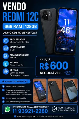Xiaomi Redmi 12C 128GB 6GB RAM - Funcionando Perfeitamente