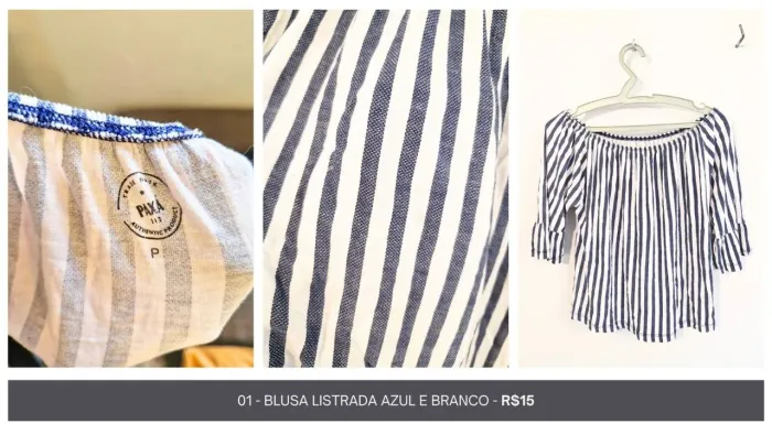 01 - BLUSA LISTRADA AZUL E BRANCO - *R$15*<br>*VESTE P e M*